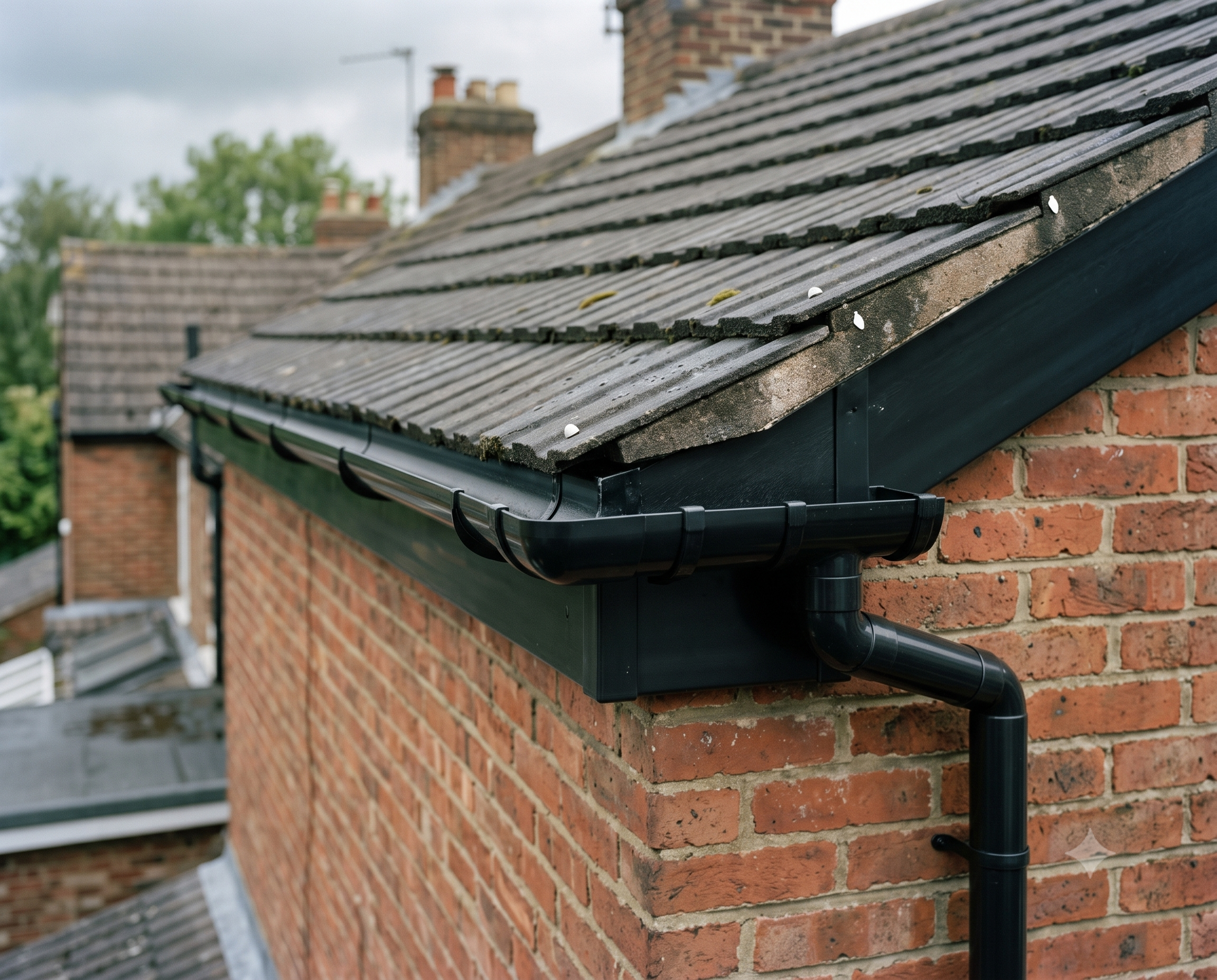 Minimalist architecture with clear sky capturing modern roof design with guttering in Leicestershire